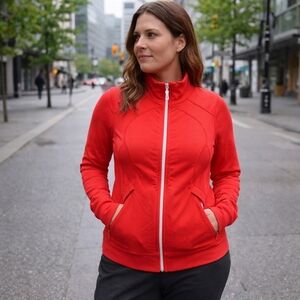 Lululemon Red Zip-Up Athletic Jacket Track Top Thumbholes Stretch Performance